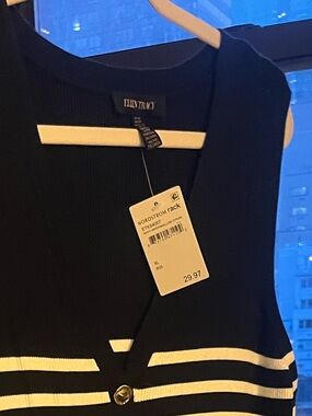 Navy Blue & White Striped Button-Front Maxi Dress